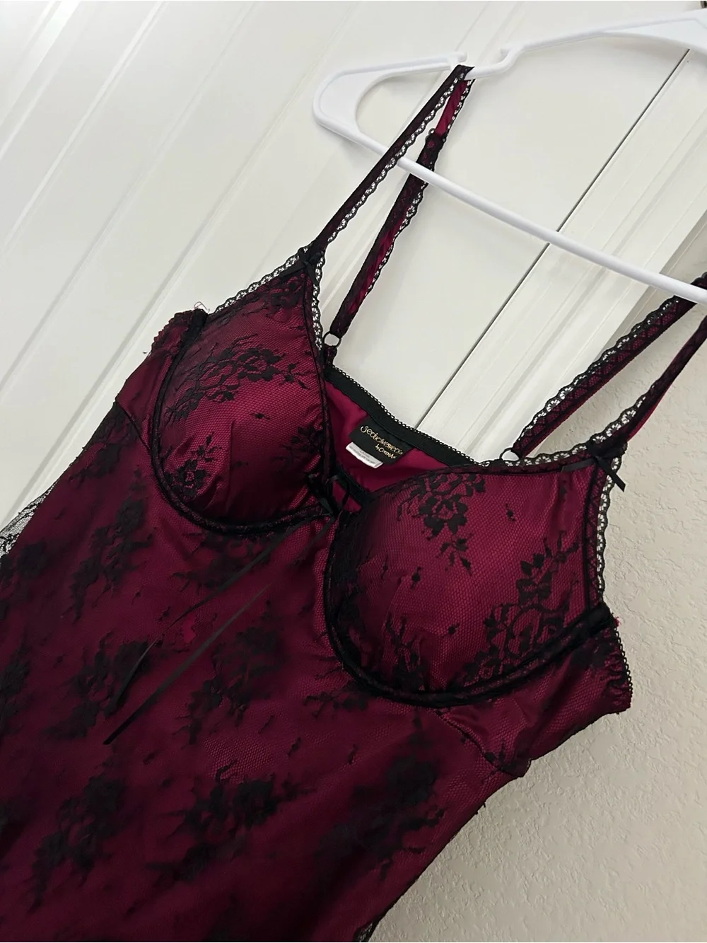 Plum Satin & Black Lace Top - Picture 2 of 4